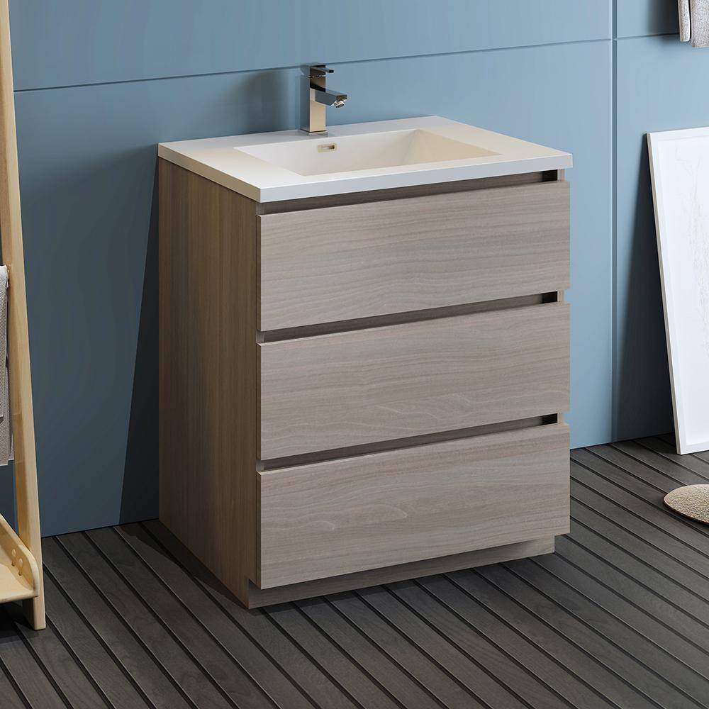 Gray 30" Freestanding Modern Bathroom Vanity with Acrylic Top