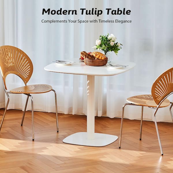 Merra Modern White Wood Top 31.5 in. Pedestal Square Dining Table