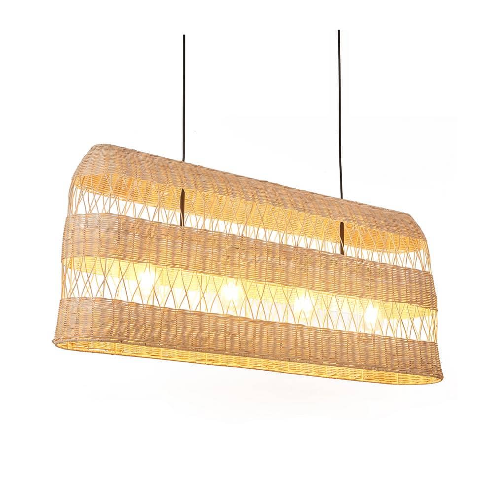 Nature Indoor 47 in. 4-Light Hand-Woven Bamboo Chandelier