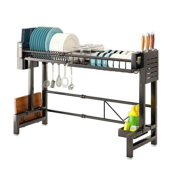 1-pack Single-layer Double-layer Countertop Retractable Dish Rack in Black