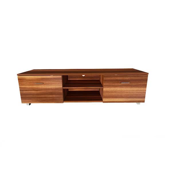 Unbranded 63 in. Walnut TV Stand with 2-Storage Cabinet Fits TV's up to 70 in. with Open Shelves