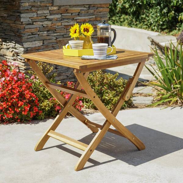 Noble House Wynter Natural Square Folding Wood Outdoor Bistro Table
