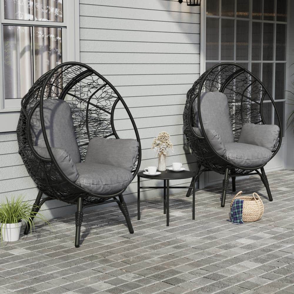 Nestfair 3Pieces Black Wicker Outdoor Patio Egg Lounge Chair with Side