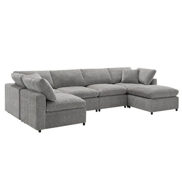 130 in. W Chenille Modular Convertible U-Shaped Sectional Sofa Couch Set in. Gray with Ottoman