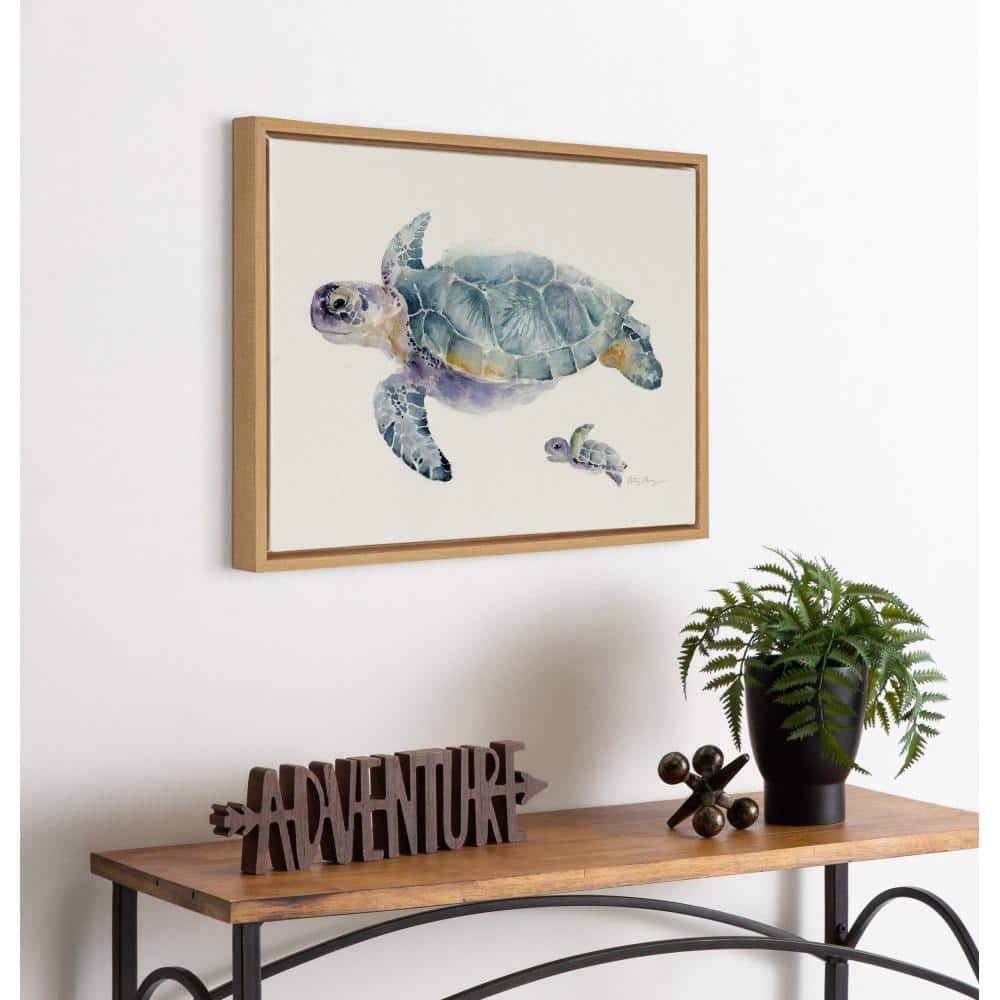 Natural Framed Canvas Wall Art with Sea Turtles, 18" x 24"