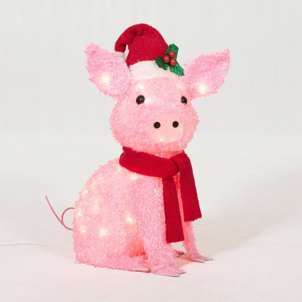 22 in. Tall Clear Lighted Christmas Plush Tinsel Pig Yard Sculpture  ES-67146 - The Home Depot