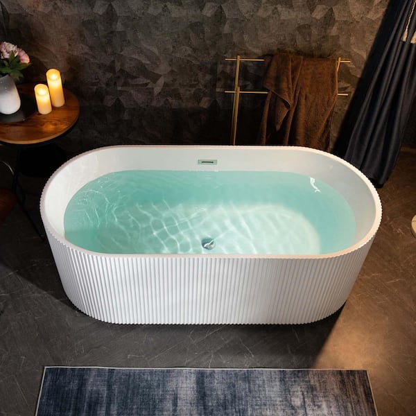 Gee 67 in. x 31.5 in. Acrylic Flat Bottom Soaking Bathtub with Center Drain and Overflow in White with Polished Chrome
