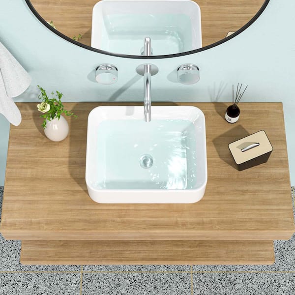 19 in. Farmhouse 1-Bowl in White Ceramic Rectangular Vessel Bathroom Sink, Modern 19 in. x 15 in. Farmhouse Kitchen Sink