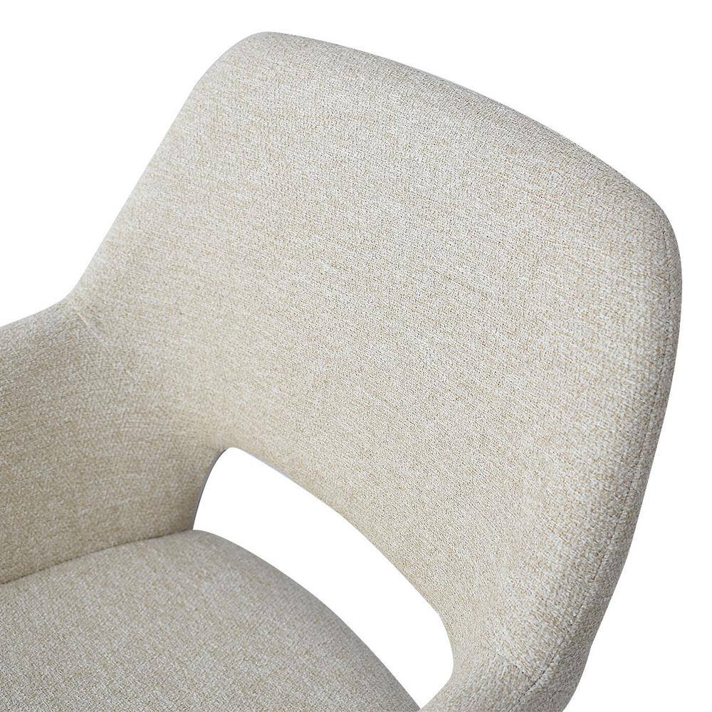 Beige Upholstered Counter Stools with Oak Legs, Set of 2