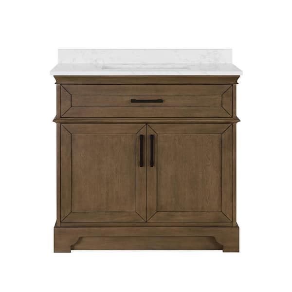 Cherrydale 36 in. Single Sink Almond Latte Bath Vanity with White Engineered Marble Top (Assembled)