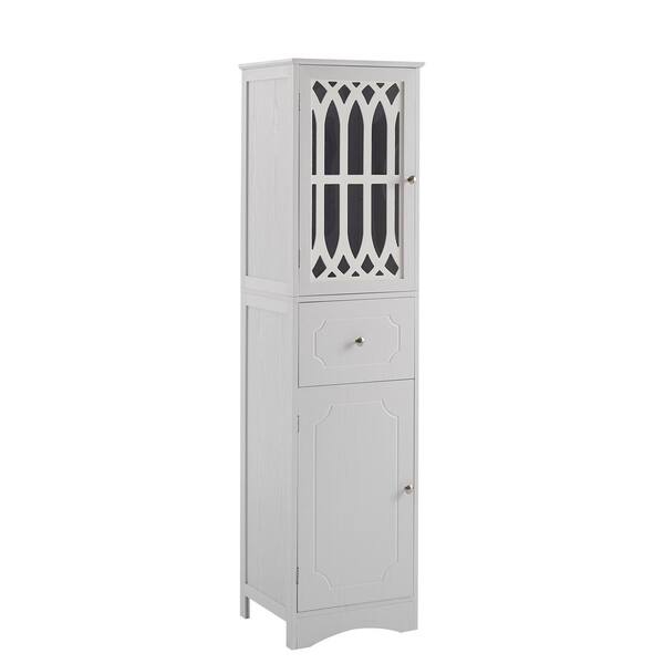 UBesGoo Modern Bathroom Storage Cabinet Linen Tower with Door, Drawer and  Adjustable Shelves, White