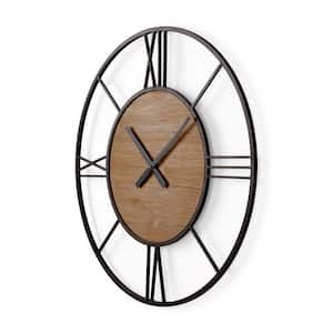 Brielle 29.9 L x 2.1 W x 29.9 H Black Iron with Wood Round Wall Clock
