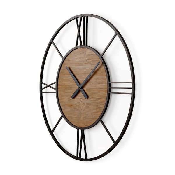 Mercana Brielle 29.9 L x 2.1 W x 29.9 H Black Iron with Wood Round Wall Clock
