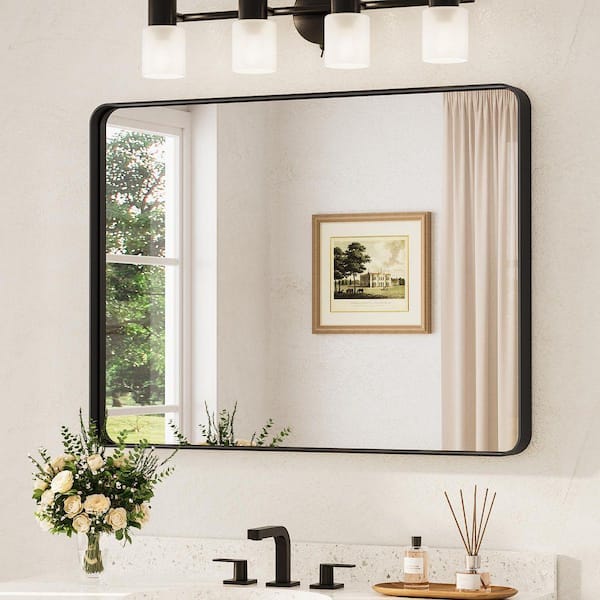 40 in. W x 30 in. H Modern Rectangular Black Bathroom Mirror Aluminum Framed Wall Bathroom Vanity Mirror