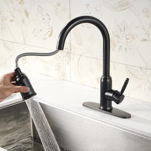 3 Functions Single Handle Pull Down Sprayer Kitchen Faucet with Deckplate in Stainless Steel Oil Rubbed Bronze