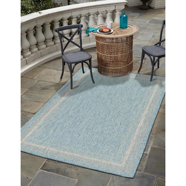 Outdoor Soft Border Aquamarine 9' 0 x 12' 0 Area Rug