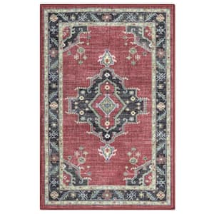 Eden Collection Heriz Medallion Red 2 ft. x 3 ft. Machine Washable Traditional Indoor Area Rug