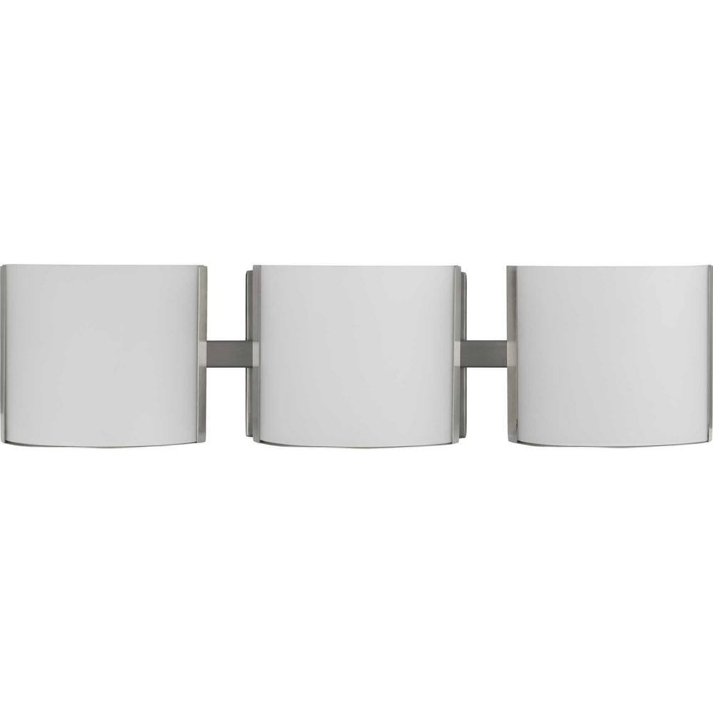 Brushed Nickel 3-Light LED Bath Vanity with Etched Glass Shades
