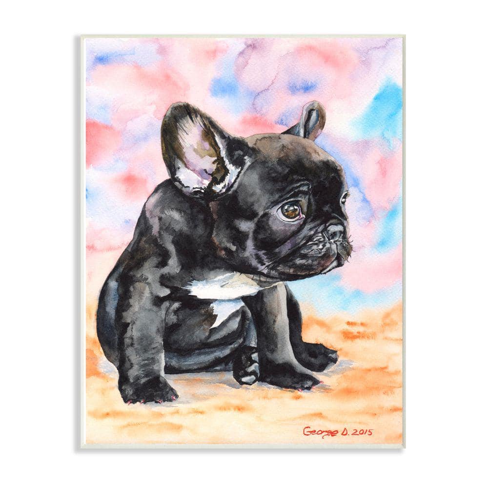 Stupell Industries Cute French Bulldog Puppy Sitting Bookstack