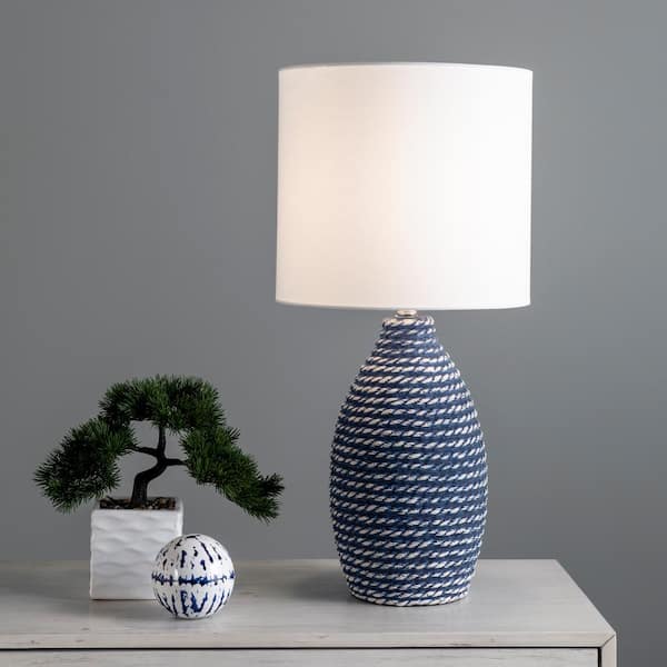 Delta 27 in. Blue Ceramic Contemporary Table Lamp with Shade