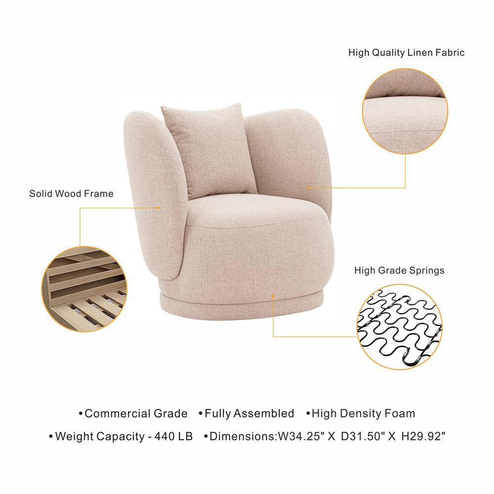 Set of 2 Wheat Linen Upholstered Barrel Accent Chairs
