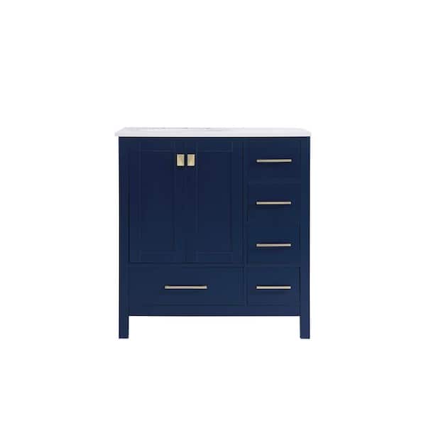 Unbranded Timeless Home 32 in. W x 22 in. D x 34 in. H Single Bathroom Vanity in Blue w/ Calacatta Engineered Stone w/ White Basin