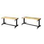 Two Pack 52 in. and 62 in. Adjustable Height Work Tables with Solid Wood Tops in Black