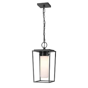 Sheridan 1-Light Black Outdoor Chandelier with White Opal Glass Shade