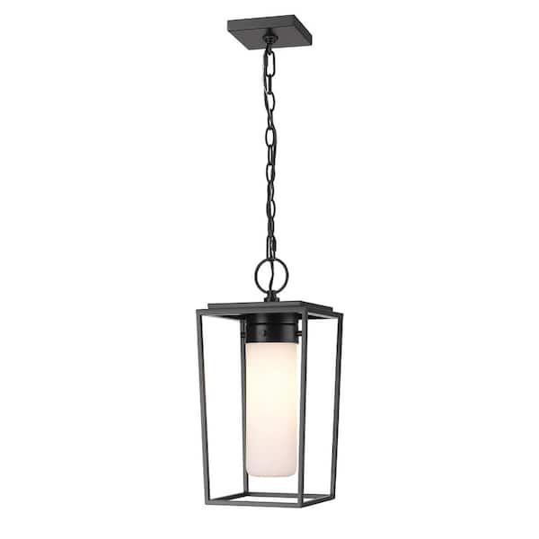 Unbranded Sheridan 1-Light Black Outdoor Chandelier with White Opal Glass Shade