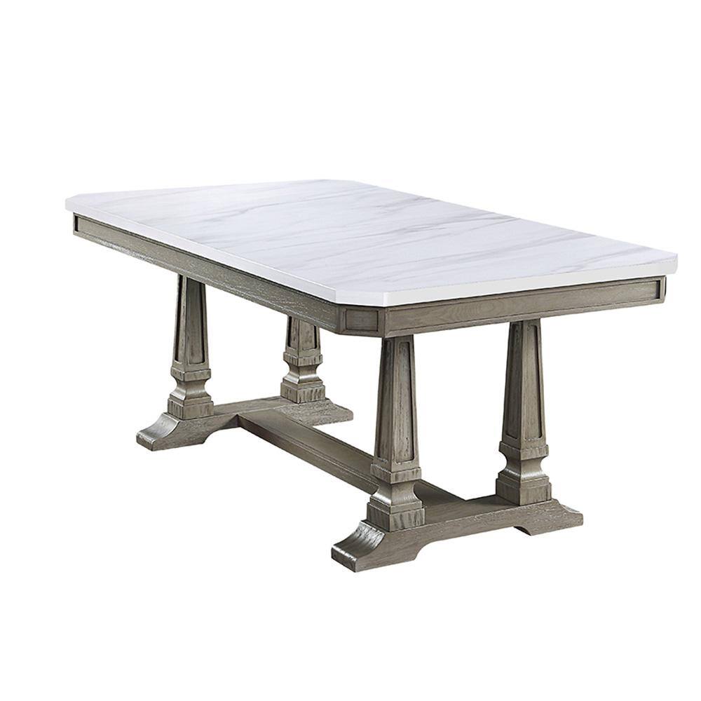 Elegant Transitional Marble-Top Extendable Dining Table in Weathered Oak