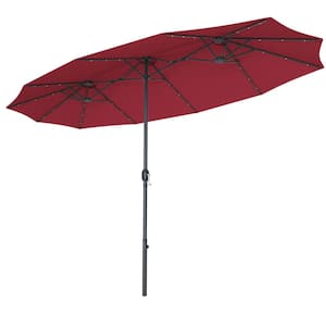 15 ft. Solar LED Outdoor Double-Sided Market Patio Umbrella with 36-Lights Crank in Burgundy