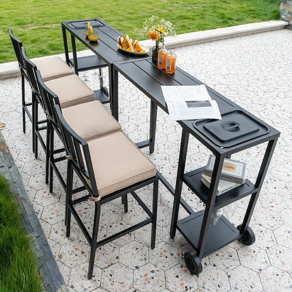 INNUMIA 6 Piece Metal Patio Bistro Set Outdoor Dining Set with Beige Cushions BT60013 TWO 60014 FOUR