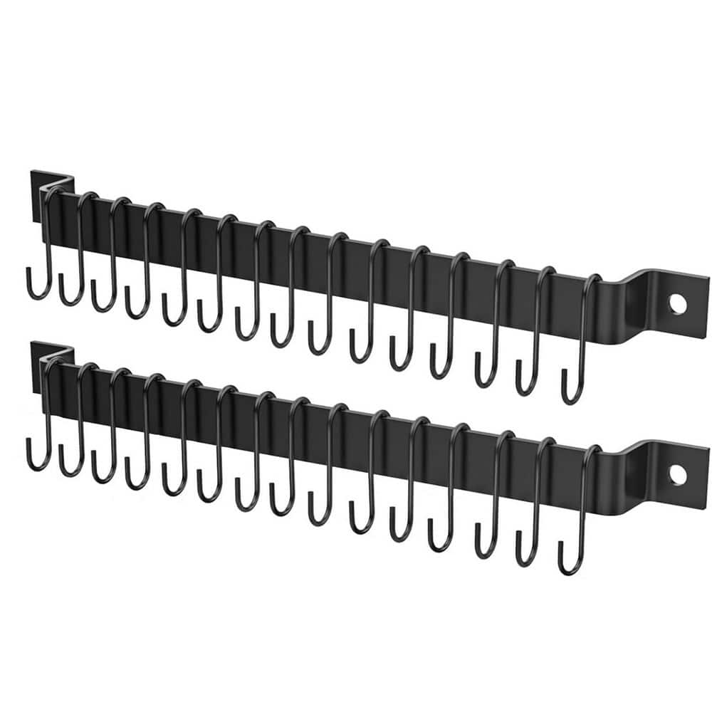 Kitchen Utensil Rack Wall Mounted with 15 S Hooks Black Premium Iron Materi