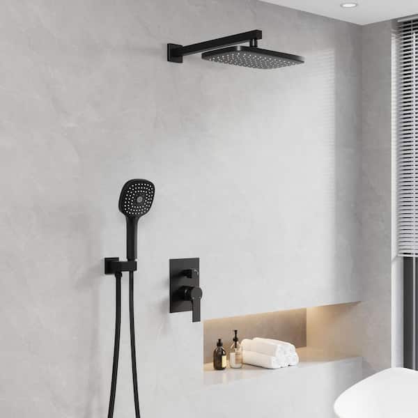 2-Spray Patterns with 2.5 GPM 12 in. Wall Mount Dual Shower Heads with Hand Shower in Matte Black
