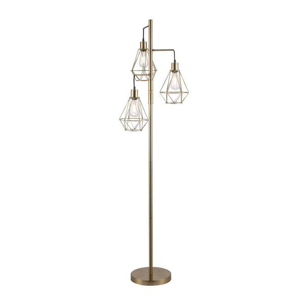Hampton Bay Winfield 69 in. 3Light Brass Floor Lamp with Metal Shades