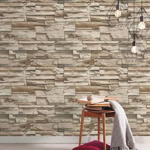 Brown Stacked Stone Peel and Stick Wallpaper (Covers 28.18 sq. ft.)