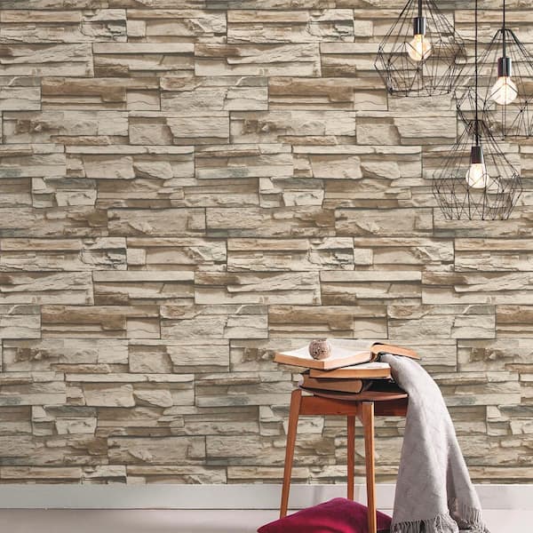 Brown Stacked Stone Peel and Stick Wallpaper (Covers 28.18 sq. ft.)