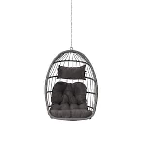 28.5 in. 1-Person UV Resistant Frame and Rattan Egg Swing with Dark Gray Cushions