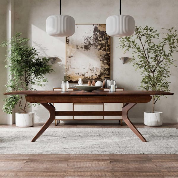 Furniture of America Shelun IV Rich Walnut Wood 102 in. Double Pedestal Base Extendable Dining Table with Drop Leaf (Seats-6)