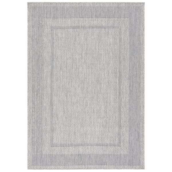 Beach House Gray/Charcoal 9 ft. x 12 ft. Double Border Indoor/Outdoor Area Rug
