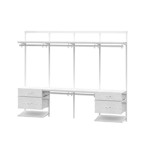 Everbilt Genevieve 6 ft. White Adjustable Closet Organizer Long Hanging Rod  with 3 Shelves, 4 Shoe Racks, and 3 Drawers 90752 - The Home Depot