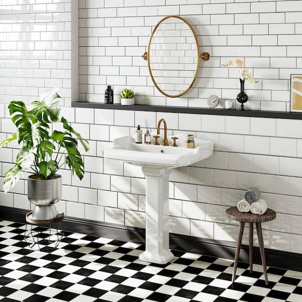 23 in. White Vitreous China Rectangular Pedestal Bathroom Sink With Overflow
