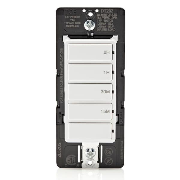 Decora 20 Amp 2-Hour Indoor In-Wall Countdown Timer Switch, 1 HP/16 Amp Fan/Motor, Single Pole/Multi-Way, White