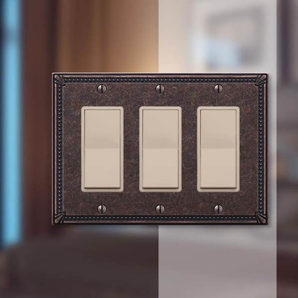 Imperial Bead 3 Gang Rocker Metal Wall Plate - Tumbled Aged Bronze