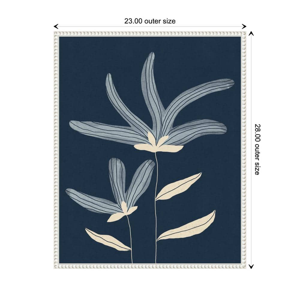Abstract Floral Navy and White Canvas Wall Art with Beaded Frame
