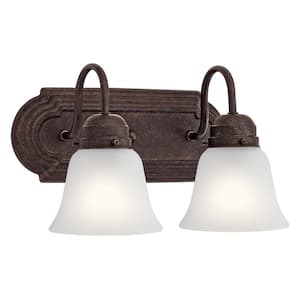 Independence 12.25 in. 2-Light Tannery Bronze Traditional Bathroom Vanity Light with Frosted Glass Shade