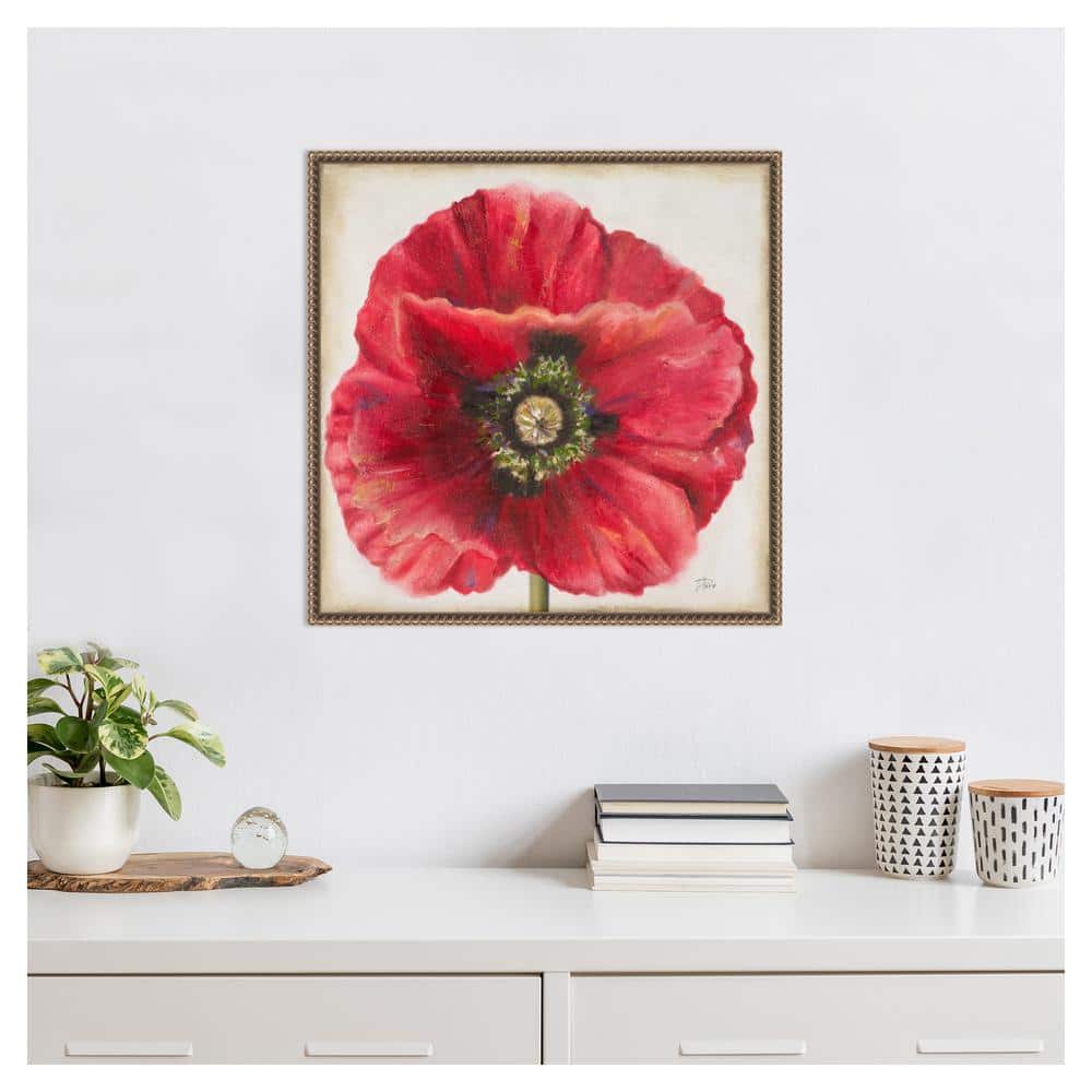 Red Poppy Beaded Perimeter Framed Canvas Wall Art