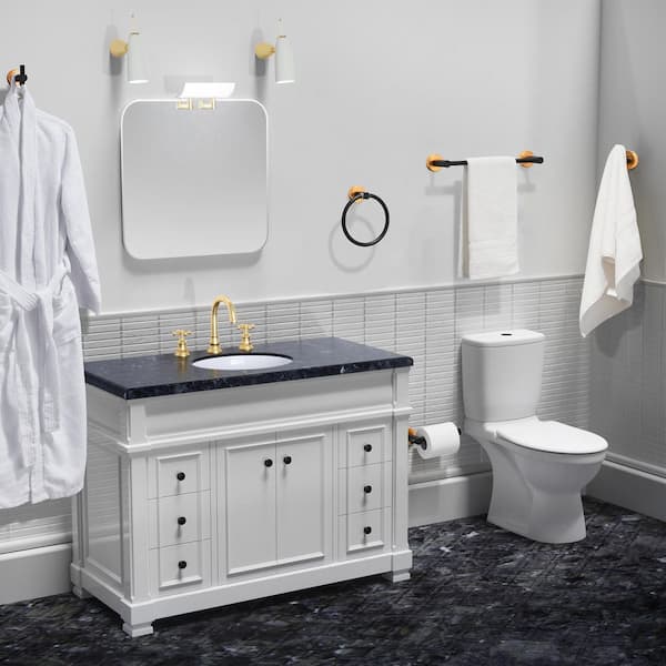 Zalerock Modern 6-Piece Bath Hardware Set with Towel Bar*2, Towel Ring*1, Toilet  Paper Holder*1, Hook*2 in Black and Gold GJ66016 - The Home Depot