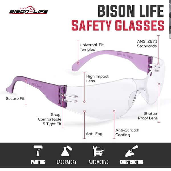 BISON LIFE Hyline Multi-Color Anti-Fog Safety Glasses, Clear  display picture 1
