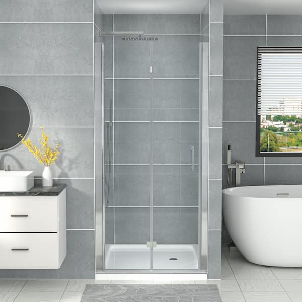 Unbranded 32 in. W x 72 in. H Bi-fold Frameless Shower Door in Chrome Finish with Clear Glass